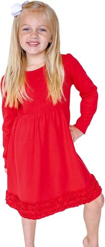 ARB Blanks Girls Long Sleeve Ruffle Waist Dress | Ruffle Hem Skirt Design | Double Needle Neckline | Comfortable Fabric in Kuwait