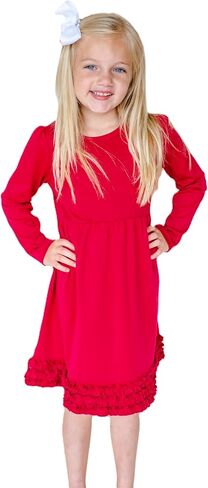 ARB Blanks Girls Long Sleeve Ruffle Waist Dress | Ruffle Hem Skirt Design | Double Needle Neckline | Comfortable Fabric in Kuwait