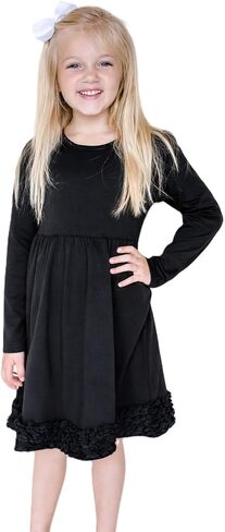 ARB Blanks Girls Long Sleeve Ruffle Waist Dress | Ruffle Hem Skirt Design | Double Needle Neckline | Comfortable Fabric in Kuwait