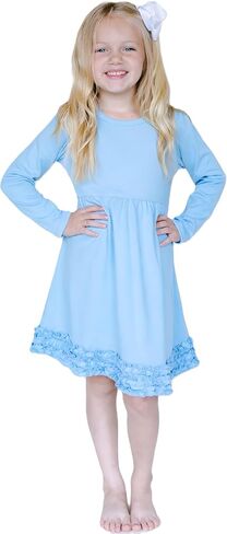 ARB Blanks Girls Long Sleeve Ruffle Waist Dress | Ruffle Hem Skirt Design | Double Needle Neckline | Comfortable Fabric in Kuwait