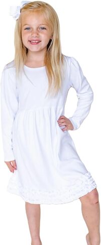 ARB Blanks Girls Long Sleeve Ruffle Waist Dress | Ruffle Hem Skirt Design | Double Needle Neckline | Comfortable Fabric in Kuwait