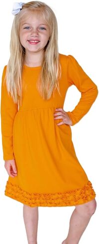 ARB Blanks Girls Long Sleeve Ruffle Waist Dress | Ruffle Hem Skirt Design | Double Needle Neckline | Comfortable Fabric in Kuwait