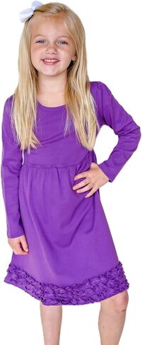 ARB Blanks Girls Long Sleeve Ruffle Waist Dress | Ruffle Hem Skirt Design | Double Needle Neckline | Comfortable Fabric in Kuwait
