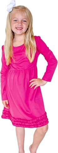 ARB Blanks Girls Long Sleeve Ruffle Waist Dress | Ruffle Hem Skirt Design | Double Needle Neckline | Comfortable Fabric in Kuwait