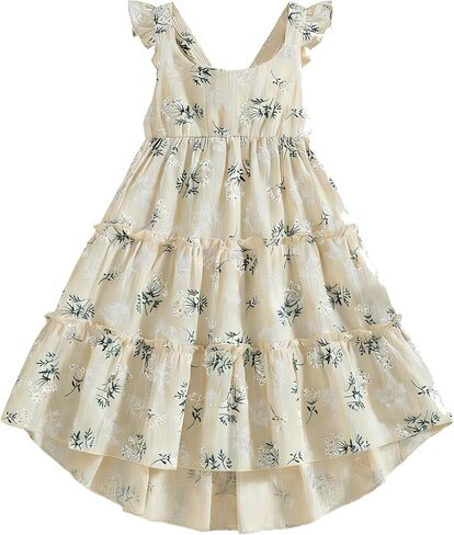 Girls Summer Dress - Soft Cotton Sleeveless Floral Wedding Guest Dress, Little Princess Casual Party Outfits in Saudi Arabia