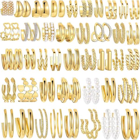 36 Pairs Gold Hoop Earrings Set for Women, Chunky Gold Earrings Multipack, Trendy Hypoallergenic Silver Hoop Earring Pack (Style1-gold) in Kuwait