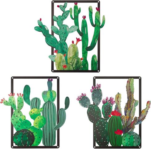 pechpell 3 Piece Green Metal Cactus Wall Decor, 12.2×11.8 Inch Southwestern Desert Plants Wall Art Sculpture, Western Arizona Bathroom Living Room Bedroom Decorations for Home in Saudi Arabia