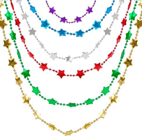 6 Pcs Star Beaded Necklaces, Shiny Metallic Design, Lightweight Plastic, Perfect for Birthday Parties Carnival Celebrations, All Ages Fun in Saudi Arabia