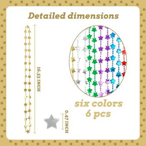 6 Pcs Star Beaded Necklaces, Shiny Metallic Design, Lightweight Plastic, Perfect for Birthday Parties Carnival Celebrations, All Ages Fun in Saudi Arabia