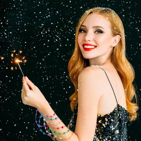 6 Pcs Star Beaded Necklaces, Shiny Metallic Design, Lightweight Plastic, Perfect for Birthday Parties Carnival Celebrations, All Ages Fun in Saudi Arabia