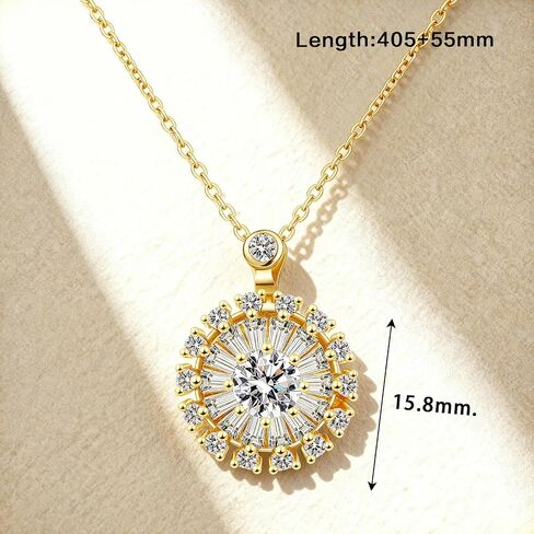 18K Gold Plated Sunflower Pendant Necklace for Women – Moissanite Center Stone with CZ Accents, Adjustable Sunburst Jewelry Gift in Saudi Arabia