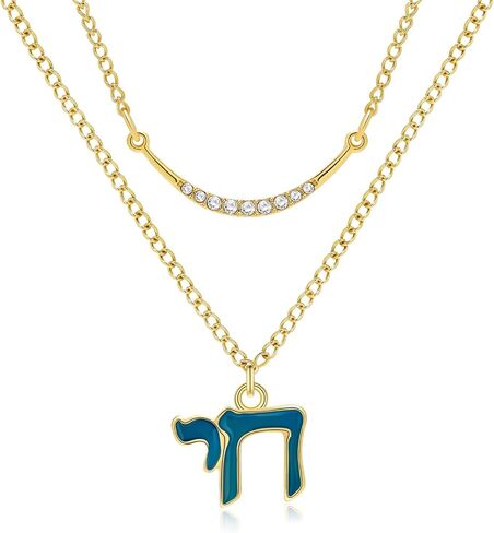 Jewish Chai Necklace for Women Stainless Steel CZ Judaica Life Symbol Am Yisrael Hebrew Letter Chai Pendant Double-Layer Necklaces Amulet Jewelry Blessings Gifts | Hanukkah, Gift Box, Jewish in Saudi Arabia