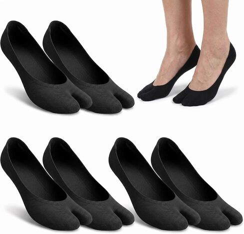 3 Pairs Tabi Socks Women, Split Toe Design, Non-Slip Low Cut Socks for Tabi Shoes and Flats, Black in Saudi Arabia