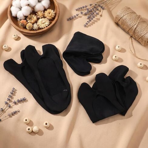 3 Pairs Tabi Socks Women, Split Toe Design, Non-Slip Low Cut Socks for Tabi Shoes and Flats, Black in Saudi Arabia