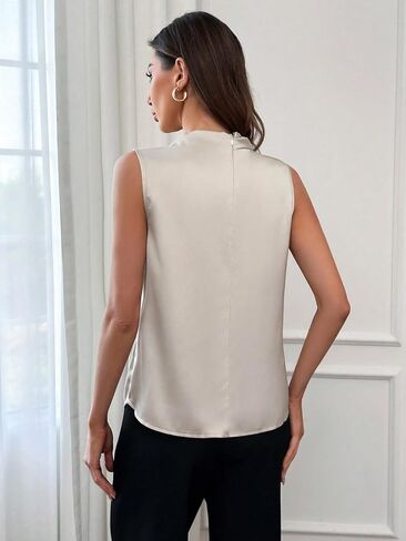 SweatyRocks Women's Mock Neck Satin Tank Tops Business Casual Work Sleeveless Blouses in Kuwait