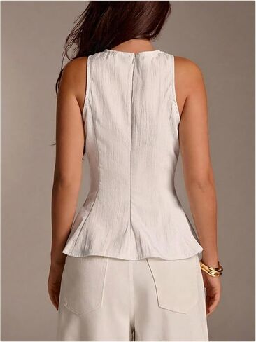 OYOANGLE Women's Sleeveless Crew Neck Peplum Blouse Ruffle Hem Tank Tops Dressy Casual Work Top in Kuwait
