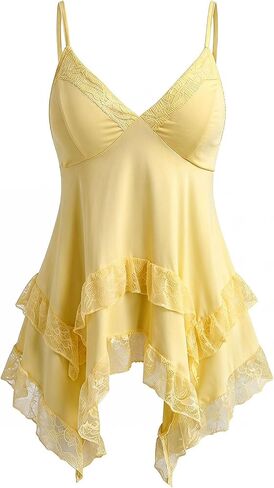 Verdusa Women's Lace Camisole Tops Layered Asymmetrical Peplum Babydoll Tops Summer Concert Outfits in Kuwait