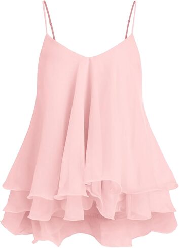 Summer Babydoll Peplum Cami Tops for Women Chiffon Ruffled Flowy Tank Top Sleeveless Trendy Casual Camisole(Pink,S) in Saudi Arabia