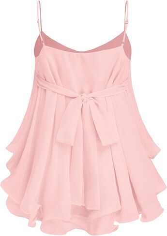 Summer Babydoll Peplum Cami Tops for Women Chiffon Ruffled Flowy Tank Top Sleeveless Trendy Casual Camisole(Pink,S) in Saudi Arabia