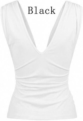 Twist Knot Front Crop Top for Women Ruched Sleeveless Y2K Open Back Vest Camis Blouse Deep V Neck Tank Shirt Low Cut in Saudi Arabia