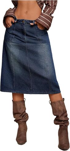 GORGLITTER Women's Denim Midi Long Skirt Y2k Casual Trendy Jean High Waisted Bodycon Pencil Skirts Western Rodeo Outfits in Kuwait