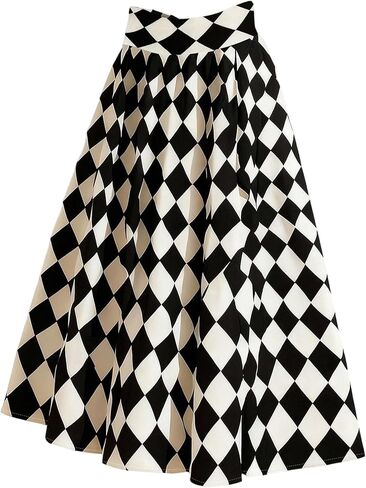 OYOANGLE Women's Plus Size Checkered Print Maxi Skirt Ruffle A Line Flowy Casual Holiday Skirts in Kuwait