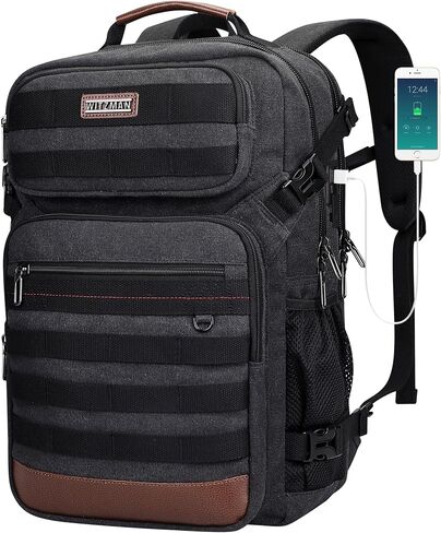 WITZMAN Canvas Travel Backpack for Men Multiple Pockets Fit 16 inch Laptop Backpack Carry-on Airline Approved(A8025 Brown) in Kuwait