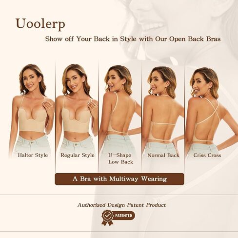 Low Back Bras for Women-Invisible Backless Bra-Seamless Secret Plunge Bra No Show Multiway Bras Deep U Plunge Halter(Nude, 34A) in Saudi Arabia