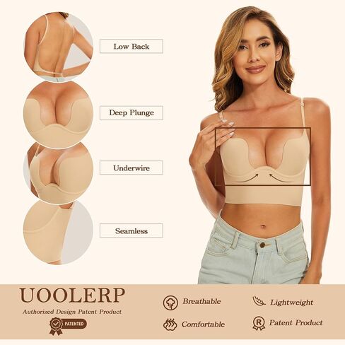 Low Back Bras for Women-Invisible Backless Bra-Seamless Secret Plunge Bra No Show Multiway Bras Deep U Plunge Halter(Nude, 34A) in Saudi Arabia