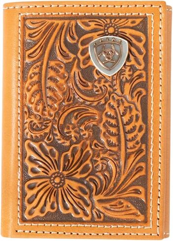 ARIAT Trifold Floral Embossed Logo Wallet, Nutmeg in Kuwait