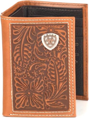 ARIAT Trifold Floral Embossed Logo Wallet, Nutmeg in Kuwait