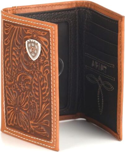 ARIAT Trifold Floral Embossed Logo Wallet, Nutmeg in Kuwait