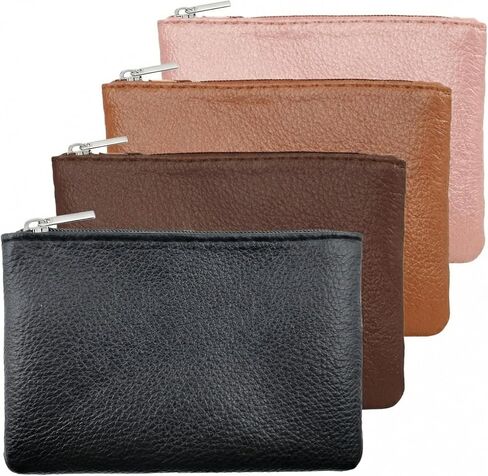 4PCS Lychee Texture PU Leather Zipper Coin Purse, Compact Mini Wallet for Women & Men, Small Change Pouch for Cash, Coins, Cards (Black, Coffee, Light Brown, Pink) in Saudi Arabia