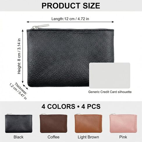 4PCS Lychee Texture PU Leather Zipper Coin Purse, Compact Mini Wallet for Women & Men, Small Change Pouch for Cash, Coins, Cards (Black, Coffee, Light Brown, Pink) in Saudi Arabia