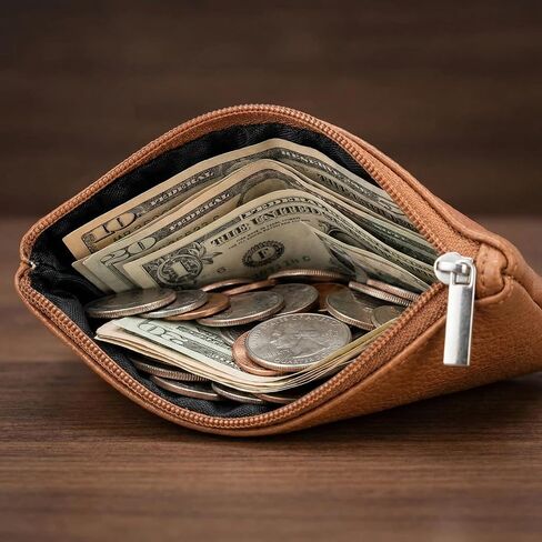 4PCS Lychee Texture PU Leather Zipper Coin Purse, Compact Mini Wallet for Women & Men, Small Change Pouch for Cash, Coins, Cards (Black, Coffee, Light Brown, Pink) in Saudi Arabia