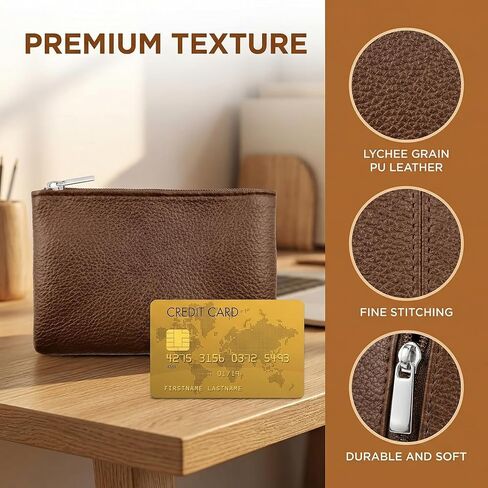 4PCS Lychee Texture PU Leather Zipper Coin Purse, Compact Mini Wallet for Women & Men, Small Change Pouch for Cash, Coins, Cards (Black, Coffee, Light Brown, Pink) in Saudi Arabia