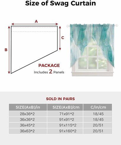 Teal Marble Swag Valances for Windows Golden Lines Modern Semi Sheer Valance Curtains Abstract Teal Ombre Voile Swags Topper Curtain for Kitchen Living Room Bedroom, 2 Panels, 36x45 Inch in Saudi Arabia