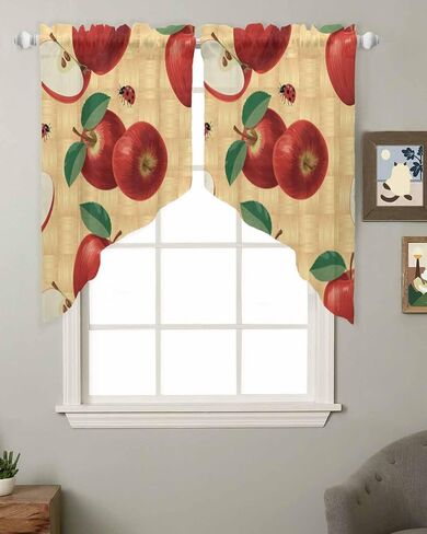 Farmhouse Apples Swag Curtains 36 Inch Length 2 Panels Set, Country Tropical Fruits Watercolor Sheer Curtain Drapes Rod Pocket Valance For Kitchen,Living Room,Bedroom,Bathroom,Cafe Window 56"Wx36"L in Saudi Arabia