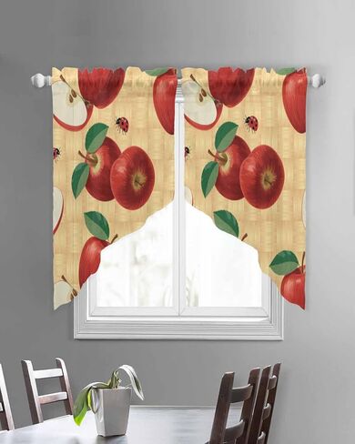 Farmhouse Apples Swag Curtains 36 Inch Length 2 Panels Set, Country Tropical Fruits Watercolor Sheer Curtain Drapes Rod Pocket Valance For Kitchen,Living Room,Bedroom,Bathroom,Cafe Window 56"Wx36"L in Saudi Arabia