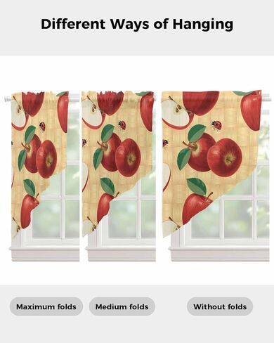 Farmhouse Apples Swag Curtains 36 Inch Length 2 Panels Set, Country Tropical Fruits Watercolor Sheer Curtain Drapes Rod Pocket Valance For Kitchen,Living Room,Bedroom,Bathroom,Cafe Window 56"Wx36"L in Saudi Arabia