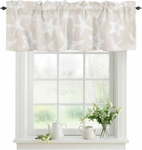 Starfish Valances Curtain for Windows, Summer Beach Nautical Ocean Sea Star Marine Life Beige Valance Rod Pocket Window Treatments Short Curtains for Kitchen Living Room Bedroom 54"x18" in Saudi Arabia