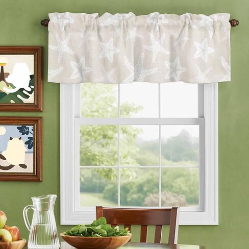 Starfish Valances Curtain for Windows, Summer Beach Nautical Ocean Sea Star Marine Life Beige Valance Rod Pocket Window Treatments Short Curtains for Kitchen Living Room Bedroom 54"x18" in Saudi Arabia