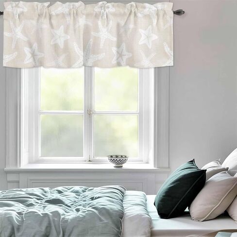Starfish Valances Curtain for Windows, Summer Beach Nautical Ocean Sea Star Marine Life Beige Valance Rod Pocket Window Treatments Short Curtains for Kitchen Living Room Bedroom 54"x18" in Saudi Arabia