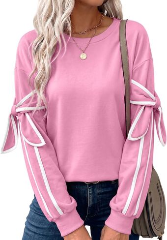 SHEWIN Womens Sweatshirt Crew Neck Bow Tie Long Sleeve Tops Sweatshirts Fall Outfits for Women 2026 in Kuwait