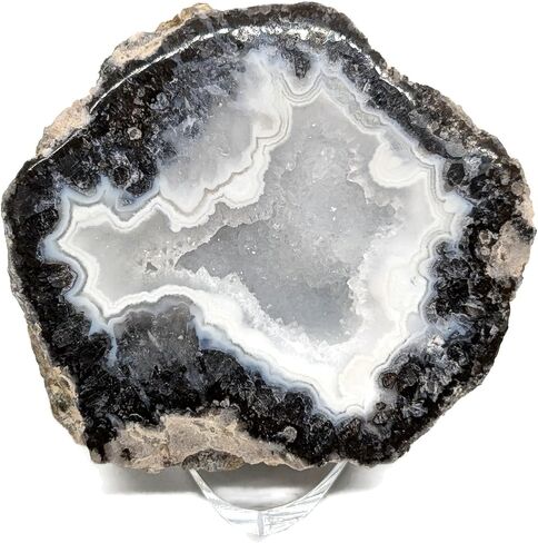 Hollow Geode Half with Quartz Crystals and Display Stand – Premium Quality Fluorescent Agate Rock | Natural Décor, Science Display or Collector Gift in Saudi Arabia