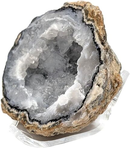 Hollow Geode Half with Quartz Crystals and Display Stand – Premium Quality Fluorescent Agate Rock | Natural Décor, Science Display or Collector Gift in Saudi Arabia