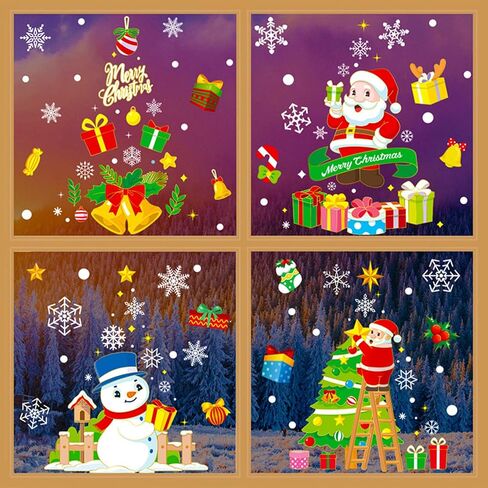 235Pcs Double Sided Static Christmas Window Stickers Reusable Cute Christmas Window Clings Snowman Santa Claus Reindeer Snowflake Window Decals for Xmas Party Supplies Decorations in Saudi Arabia