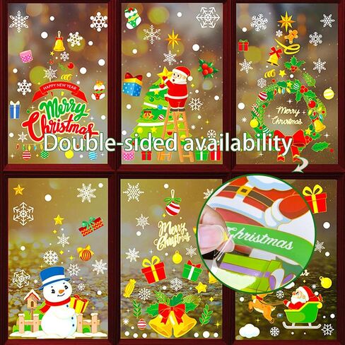 235Pcs Double Sided Static Christmas Window Stickers Reusable Cute Christmas Window Clings Snowman Santa Claus Reindeer Snowflake Window Decals for Xmas Party Supplies Decorations in Saudi Arabia