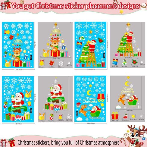 235Pcs Double Sided Static Christmas Window Stickers Reusable Cute Christmas Window Clings Snowman Santa Claus Reindeer Snowflake Window Decals for Xmas Party Supplies Decorations in Saudi Arabia