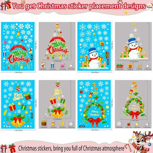 235Pcs Double Sided Static Christmas Window Stickers Reusable Cute Christmas Window Clings Snowman Santa Claus Reindeer Snowflake Window Decals for Xmas Party Supplies Decorations in Saudi Arabia